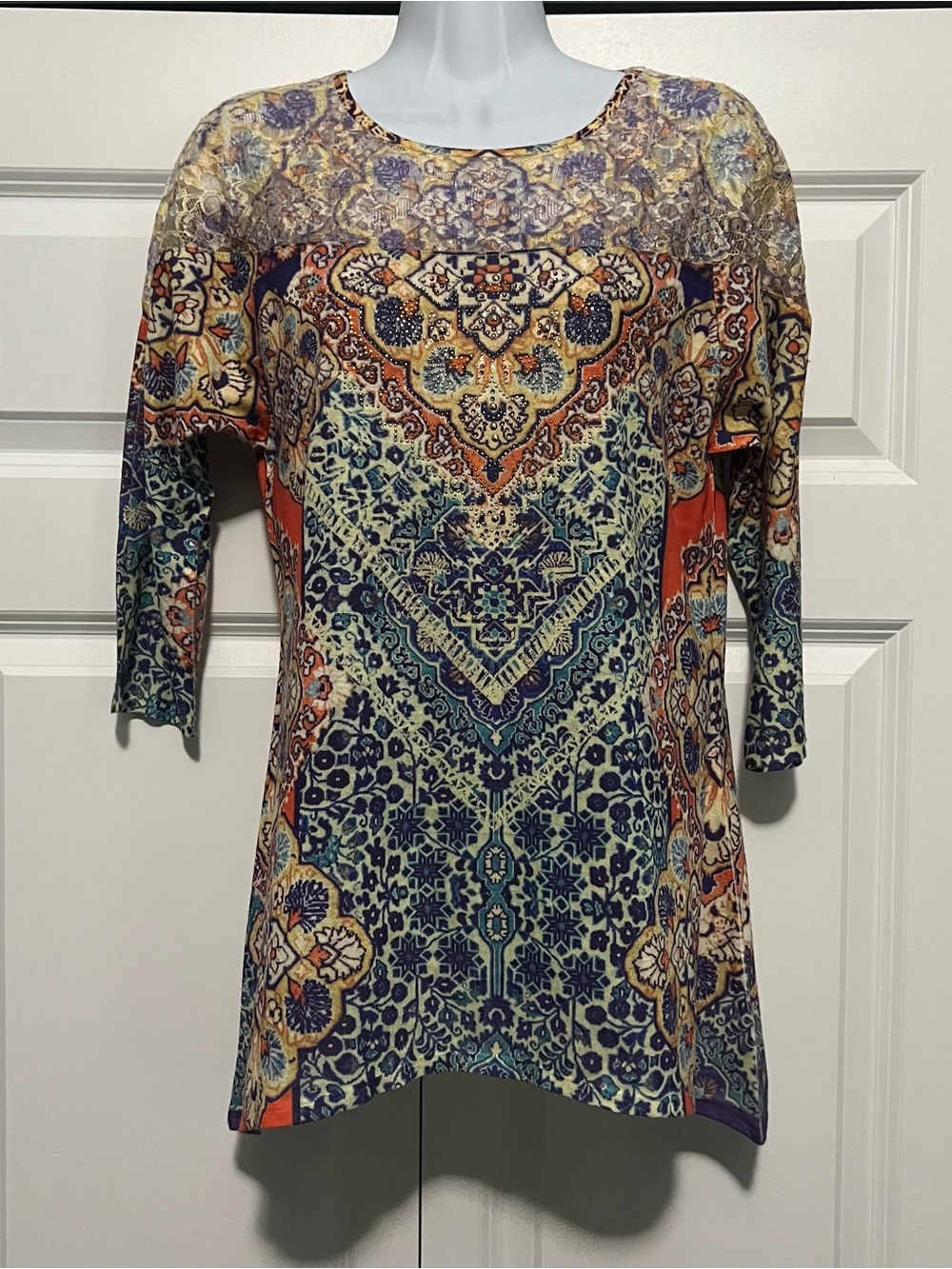 French Blue Vintage Y2K Coquette Embellished Top